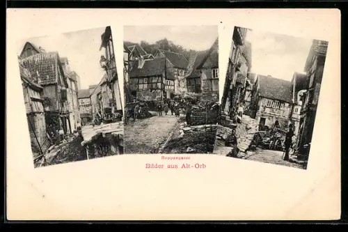 AK Bad Orb, Heppengasse in der Altstadt, Ortspartie mit winkeligen Gassen