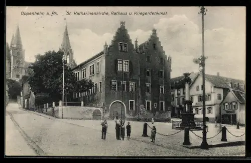 AK Oppenheim a. Rh., St. Katharinenkirche mit Rathaus & Kriegerdenkmal