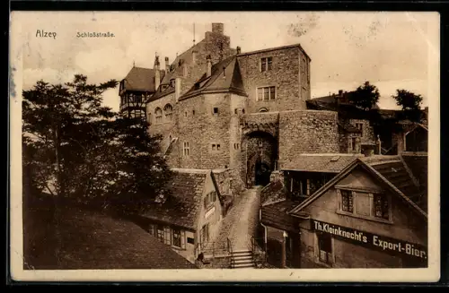 AK Alzey, Schlossstrasse mit Geschäft Th. Kleinknecht`s Export-Bier