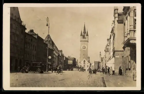 Foto-AK Straubing, Ludwigsplatz mit Stadtturm 1931