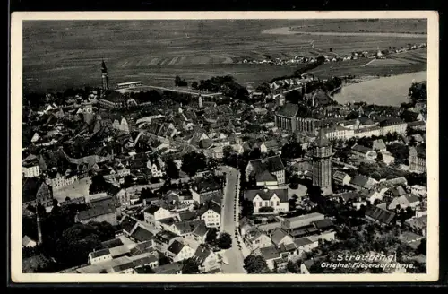AK Straubing, Teilansicht der Stadt, Fliegeraufnahme