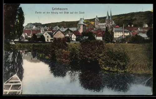 AK Gelnhausen, Partie an der Kinzig mit Blick auf die Stadt