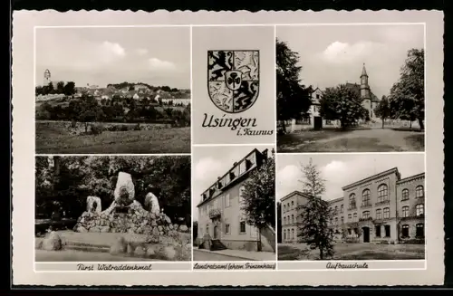 AK Usingen i. Taunus, Fürst Walraddenkmal, Landratsamt, Aufbauschule