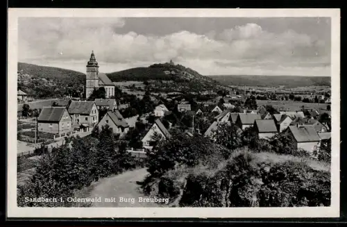 AK Sandbach i. Odenwald, Burg Breuberg, Kirche, Ortsansicht