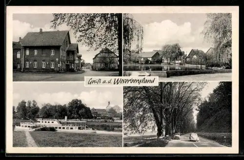 AK Grohnde /Weser, Dorfansichten, Gasthaus Weisses Ross, Weserschiff, Bundesstrasse