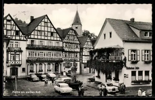 AK Bad Orb, Partie am Hotel Weisses Ross, Fachwerkhäuser, Kirchturm