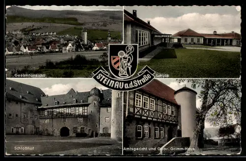 AK Steinau a. d. Strasse, Gesamtansicht, Schule, Schlosshof, Amtsgericht und Gebr. Grimm-Haus