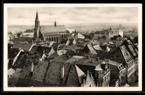 AK Straubing, Karmelitenkirche aus der Vogelschau