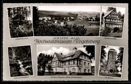 AK Hochwaldhausen /Vogelsberg, Gasth. u. Pension zum Felsenmeer V. Keil, Teufelsmühle