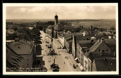 AK Straubing, Blick vom Stadtturm nach Westen auf die Jesuitenkirche