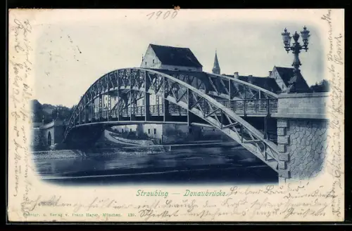 AK Straubing, Donaubrücke, Panorama