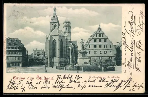 AK Stuttgart, Schillerplatz mit Stiftskirche