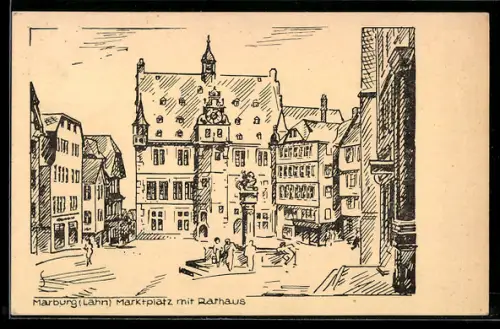 AK Marburg a. Lahn, Rathaus am Marktplatz
