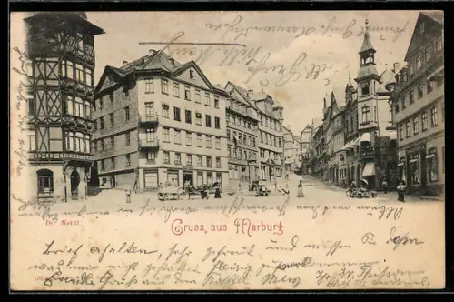 AK Marburg, Strassenpartie mit Passanten