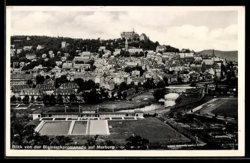 AK Marburg, Blick von der Bismarckpromenade auf den Ort