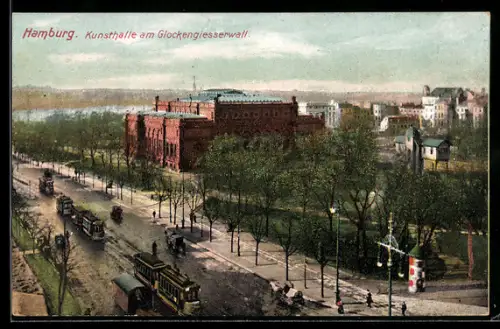 AK Hamburg, Strassenbahn an der Station Kunsthalle am Glockengiesserwall