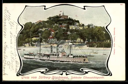 AK Hamburg-Blankenese, Elbaussichtspunkt, Schiff auf der Elbe