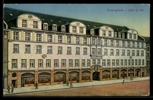 AK Köln, Kolpinghaus mit Passanten