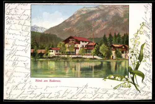 AK Badersee, Panorama mit Hotel