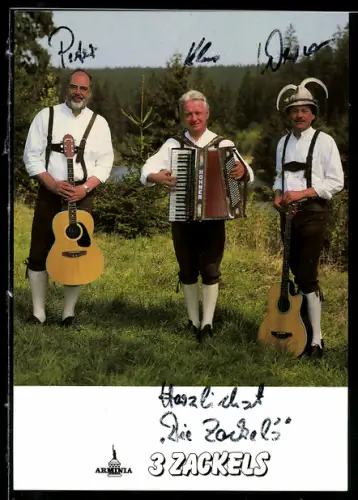 AK Musiker der Gruppe Die drei Zackels mit Instrumenten