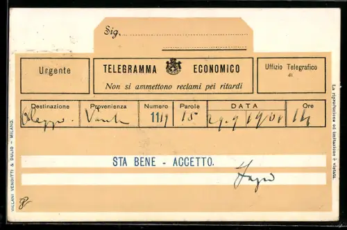 AK Aufgedruckte Italienische Telegrammkarte, Postgeschichte