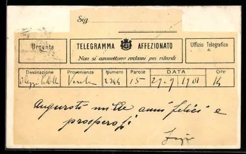 AK Aufgedruckte italienische Telegrammkarte, Postgeschichte