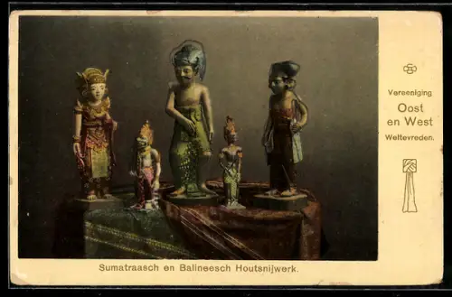 Präge-AK Sumatraasch en Balineesch Houtsnijwerk