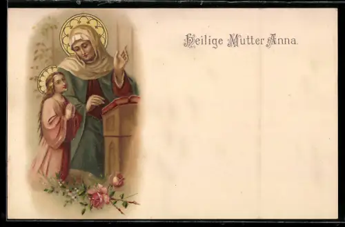 Präge-AK Schutzpatronin Heilige Mutter Anna mit einem Kind an ihrer Seite