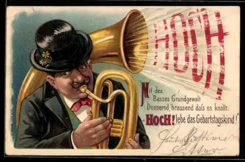 Lithographie Mit des Basses Grundgewalt Donnernd, brausend dass es knallt: Hoch lebe das Geburtstagskind!