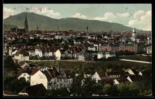 AK Freiburg i. Br., Teilansicht mit Kirche