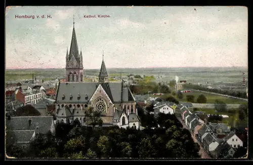 AK Homburg v. d. H., Katholische Kirche mit Strassenpartie