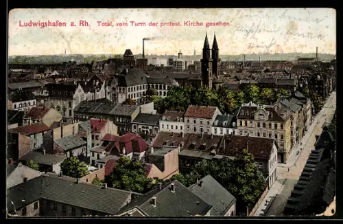 AK Ludwigshafen a. Rh., Totalansicht vom Turm der protest. Kirche