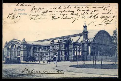 AK Bremen, Bahnhof mit Strassenpartie