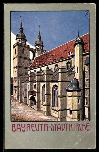 Steindruck-AK Bayreuth, Partie der Stadtkirche