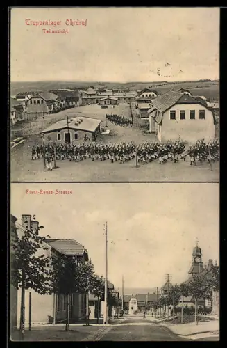 AK Ohrdruf, Truppenlager, Teilansicht mit Soldaten, Fürst-Reuss-Strasse