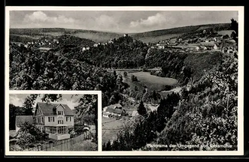 AK Neuweilnau, Gaststätte und Pension Erbismühle, Inh. Richard Schneider, Panorama der Umgegend