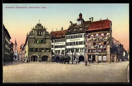 AK Konstanz, Obermarkt mit Weinrestaurant Barbarossa