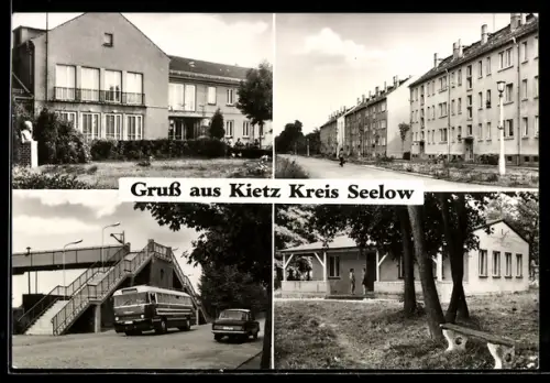 AK Kietz /Kreis Seelow, Kulturhaus der Eisenbahner, Friedenstrasse, Anglerheim Grauer Hecht