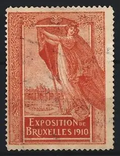 Reklamemarke Brüssel, Exposition de Bruxelles 1910, Frau mit Vorhang