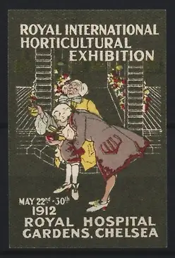 Reklamemarke Chelsea, Royal International Horticultural Exhibition 1912, elegante Herren