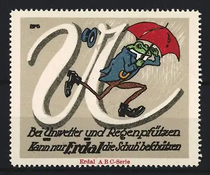 Reklamemarke Erdal, Bei Unwetter und Regenpfützen, Frosch mit Regenschirm