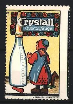 Künstler-Reklamemarke Michaelis, Crystall Gummisauger, Kind mit Flasche