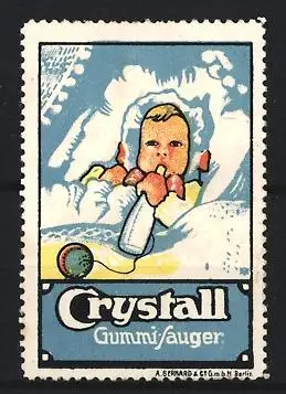 Künstler-Reklamemarke Michaelis, Crystall Gummi-Sauger, Baby mit Flasche