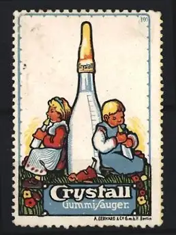 Künstler-Reklamemarke Michaelis, Crystall Gummi /Lauger, Kinder mit Flasche