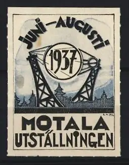 Reklamemarke Motala, Juni-August 1937, Ausstellung mit Sendemasten