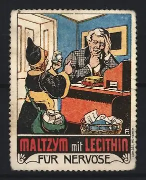 Künstler-Reklamemarke Max Freese, MALTZYM mit LECITHIN, Münchner Kindl & Patient