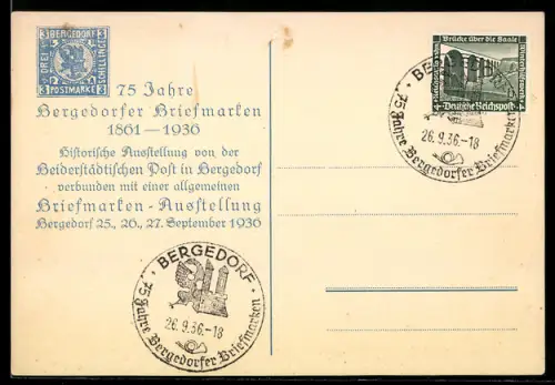 AK Bergedorf, 75 Jahre Bergedorfer Briefmarken 1936, Historische Ausstellung der Beiderstädtischen Post