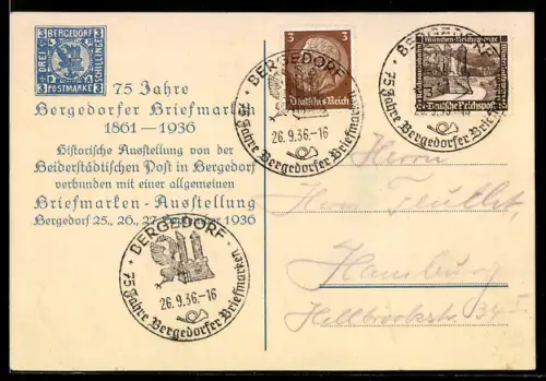 AK Bergedorf, 75 Jahre Bergedorfer Briefmarken 1936, Historische Ausstellung v. d. Beiderstädtischen Post