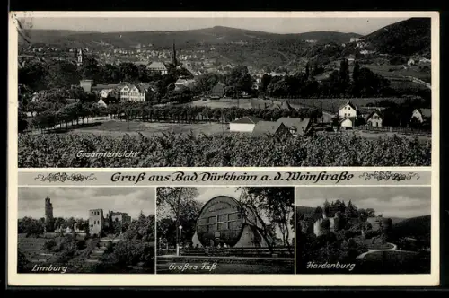 AK Bad Dürkheim a. d. Weinstrasse, Gesamtansicht, Limburg, Grosses Fass, Hardenburg