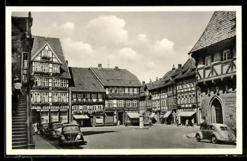 AK Bad Gandersheim /Harz, Marktplatz, Fachwerkhäuser
